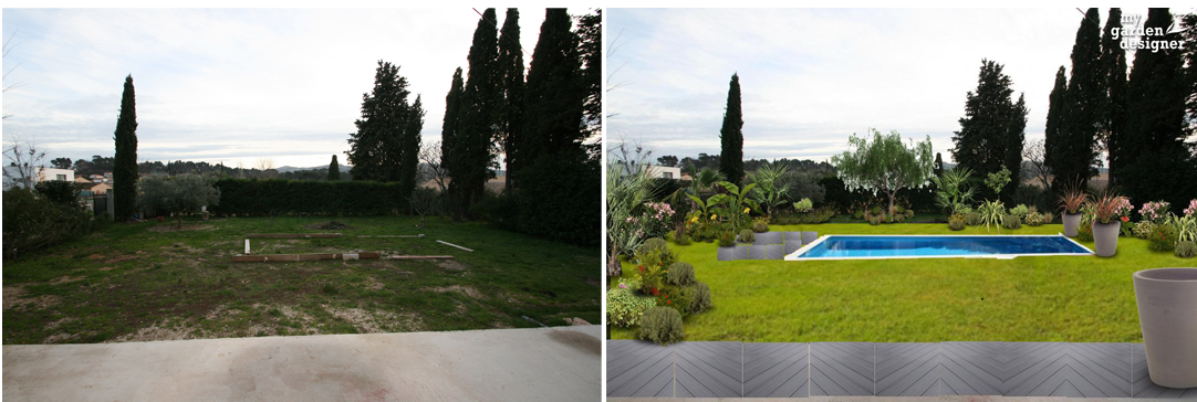 aménagement d'une piscine mediterranéo provencale contemporaine avant_apres