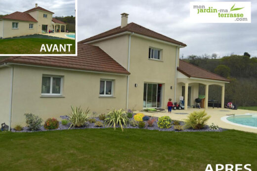 Aménagement extérieur devant une maison