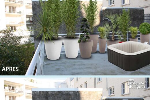 Cacher un mur mitoyen de terrasse avec des plantes en pot